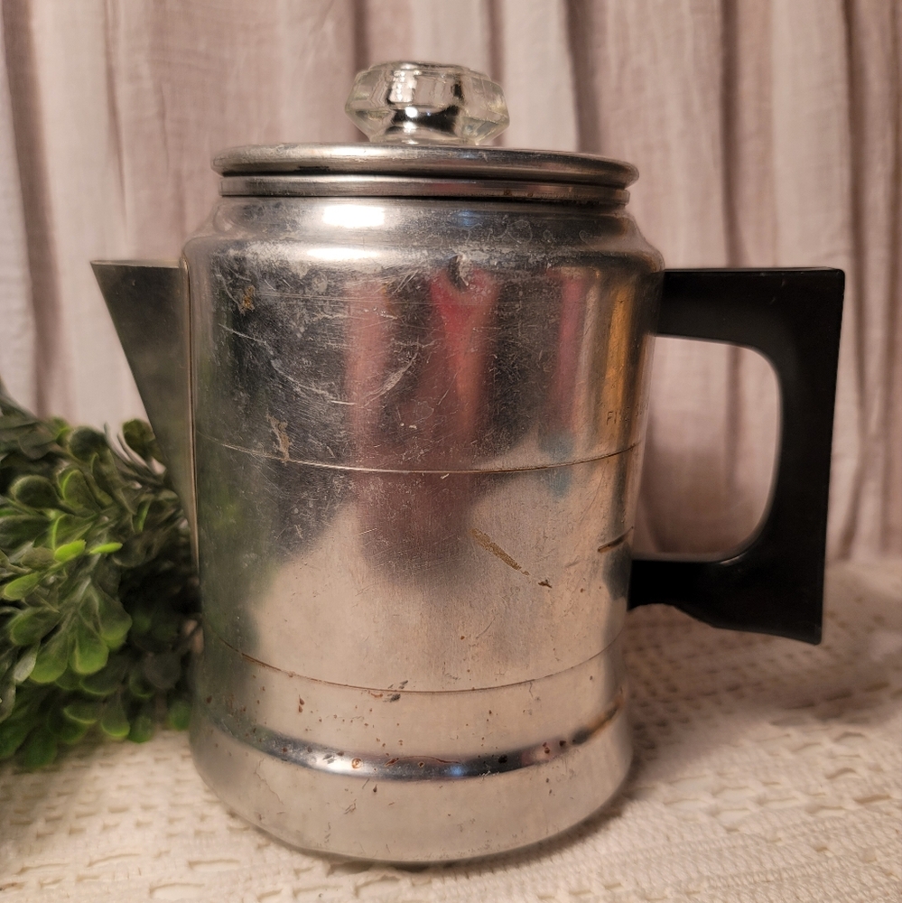 Vintage Silver Metal Teapot with Black Handle